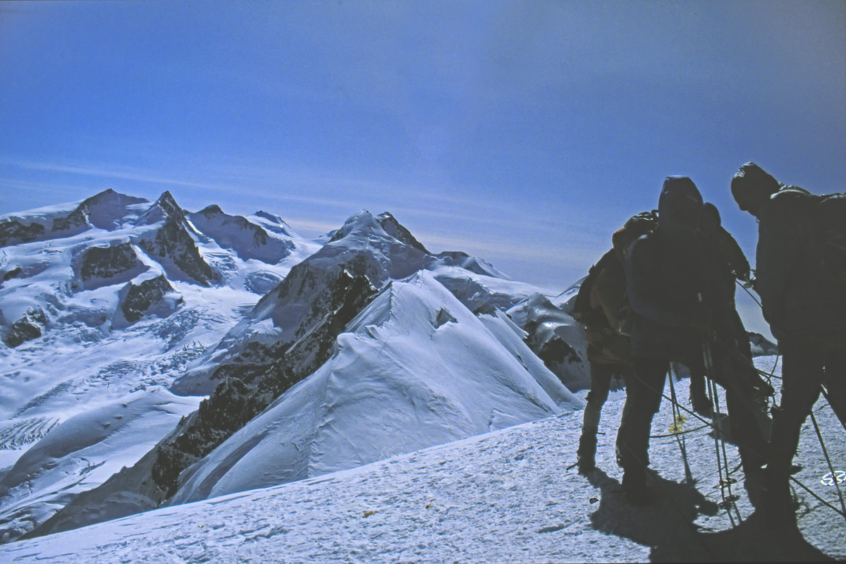 am Gipfel des  Breithorn, Blick Richtung  Castor, Pollux, Lyskamm und Monte Rosa
